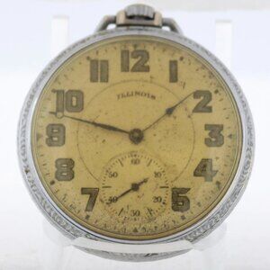 Antique 12 Size Illinois 19 Jewel Mechanical Pocket Watch 406 Chrome Plated